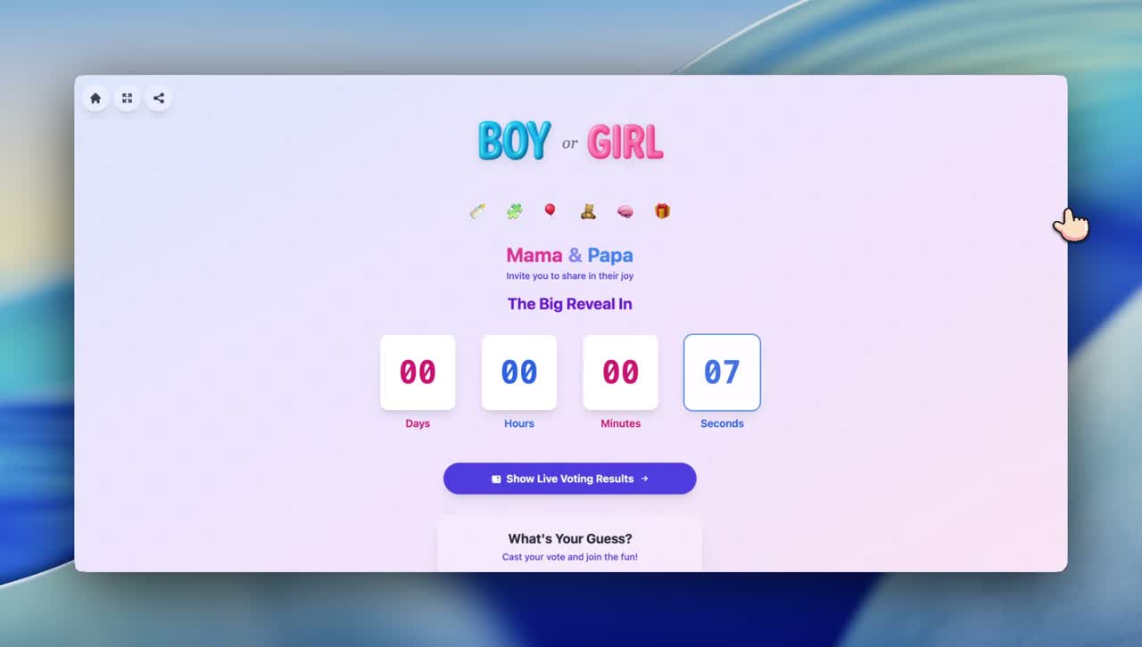 RevealTogether demo - synchronized gender reveal countdown